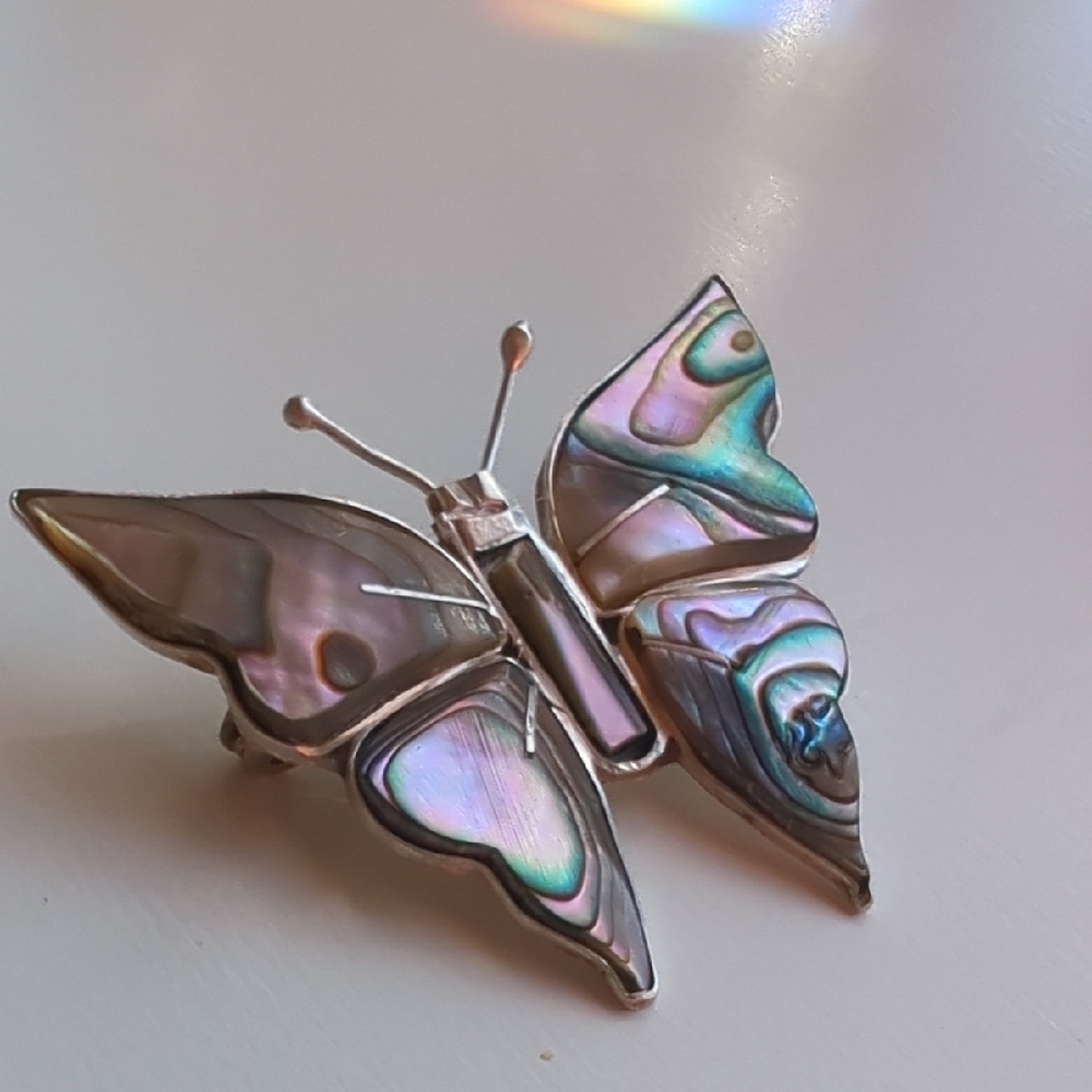 Vintage Abalone Shell Butterfly Sterling Mexico 925 Pin/Brooch